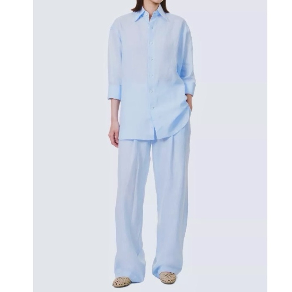 WOERA Oversized Linen Wide Leg Trouser Set